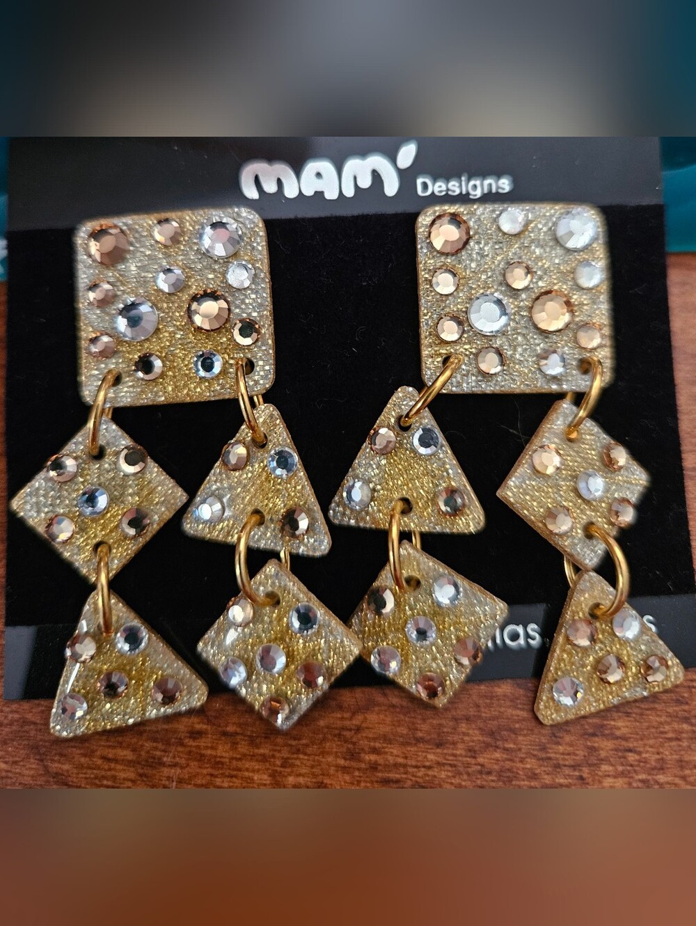 MAM' Gold-Tone Multi Crystal     Chandelier Geometric Earrings LIGHTWEIGHT BOLD